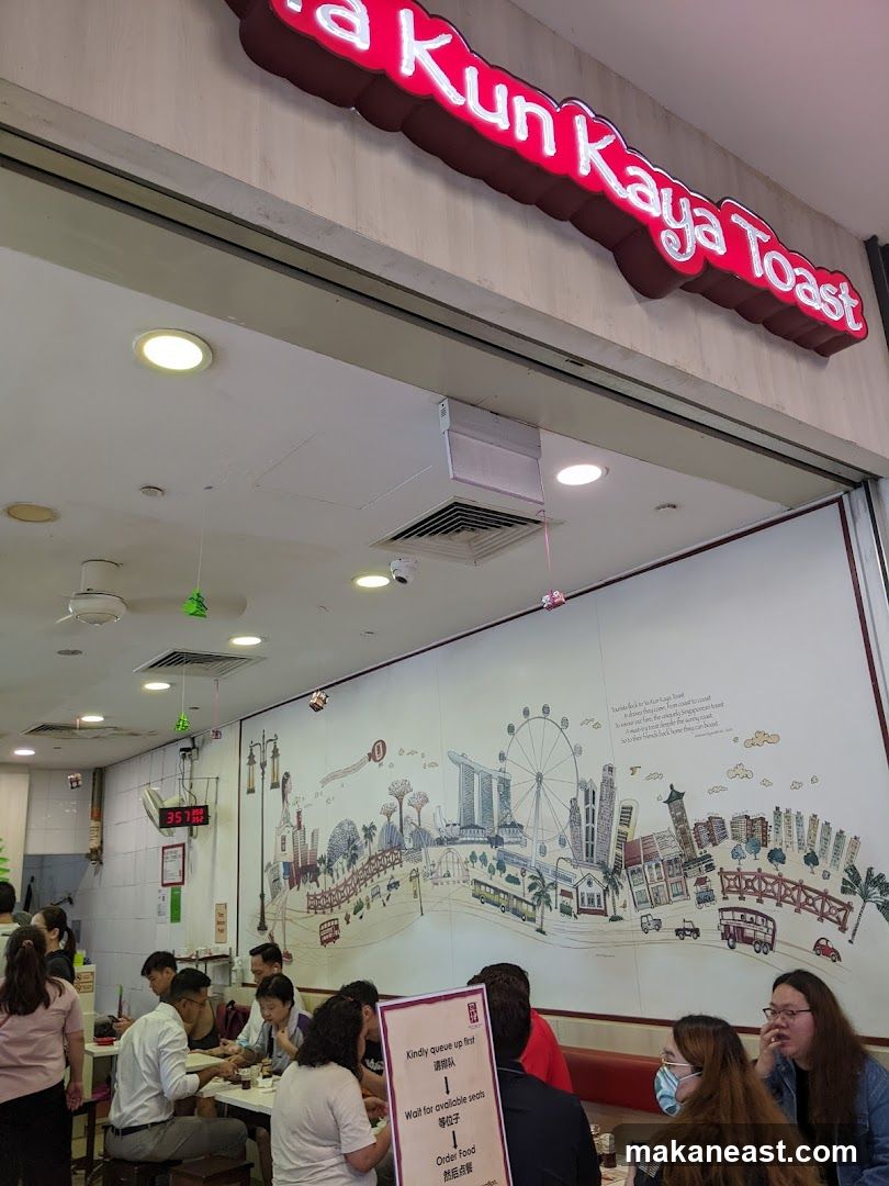 Interior of a restaurant with a mural