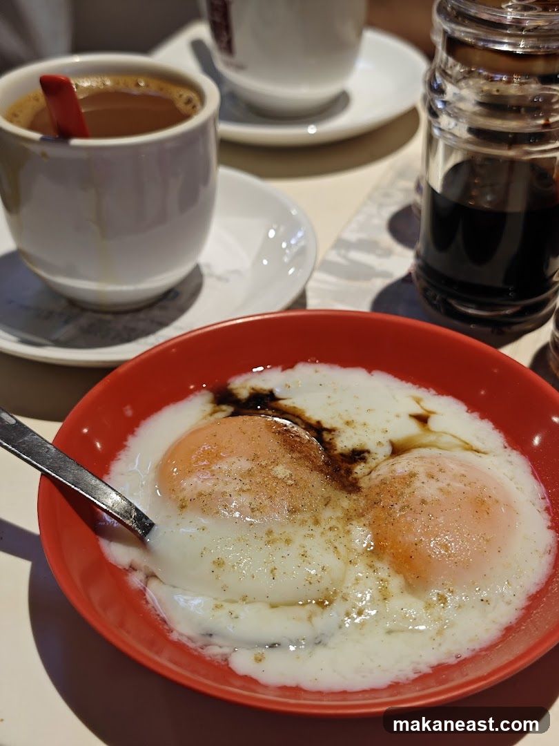Soft-boiled eggs with coffee