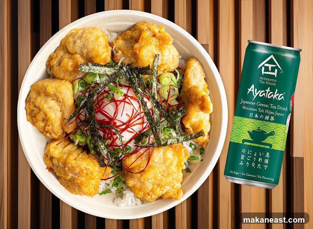 Fried Chicken Rice Bowl with Green Tea