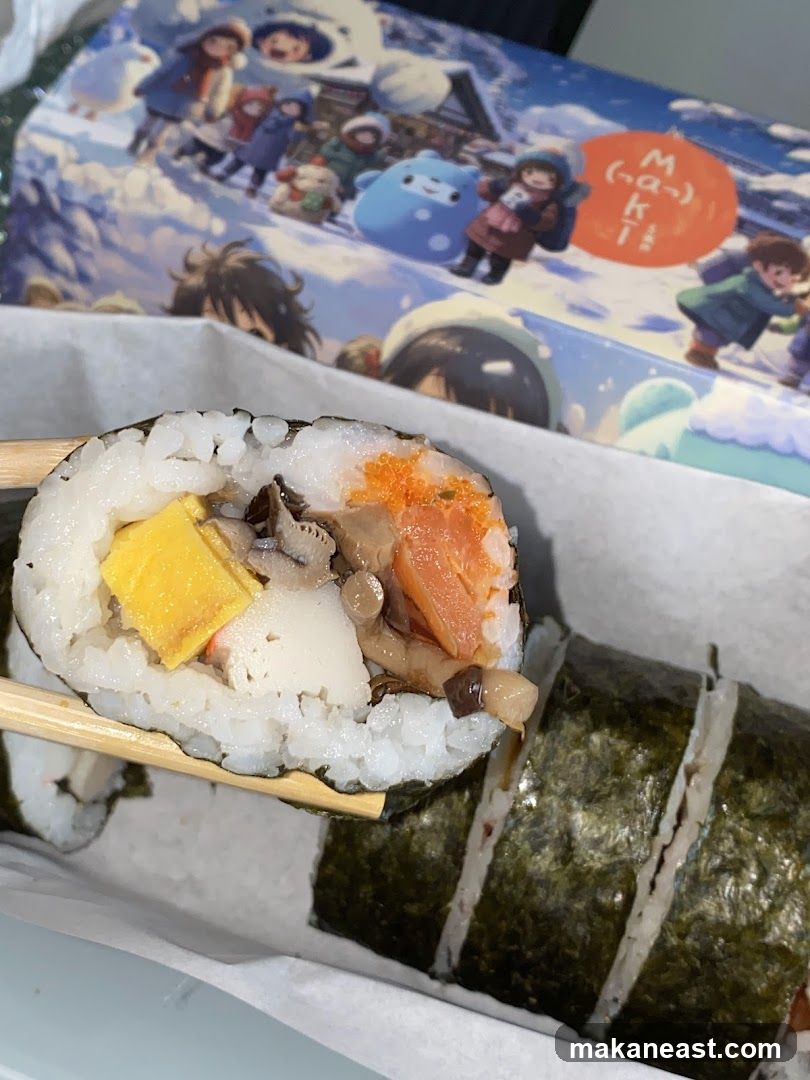 Sushi Roll with Winter Themed Packaging