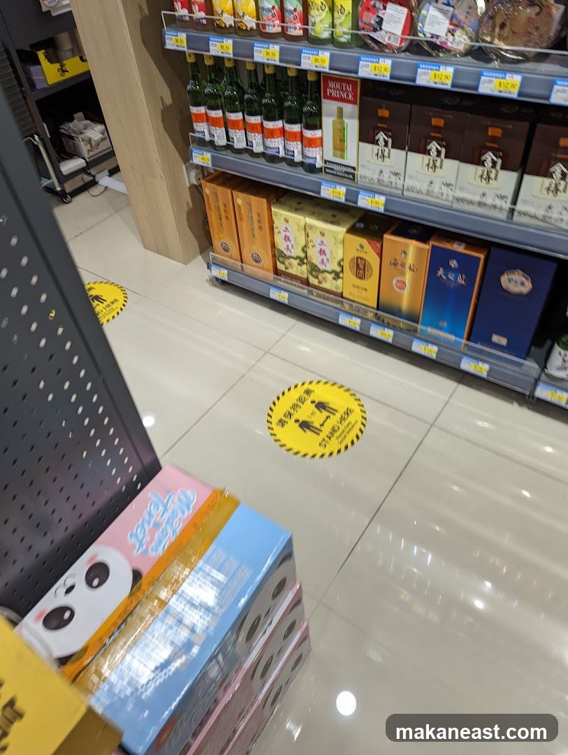 Store Aisles with Products and Social Distancing Markers