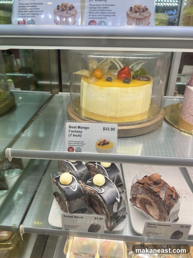 Cakes in a display case