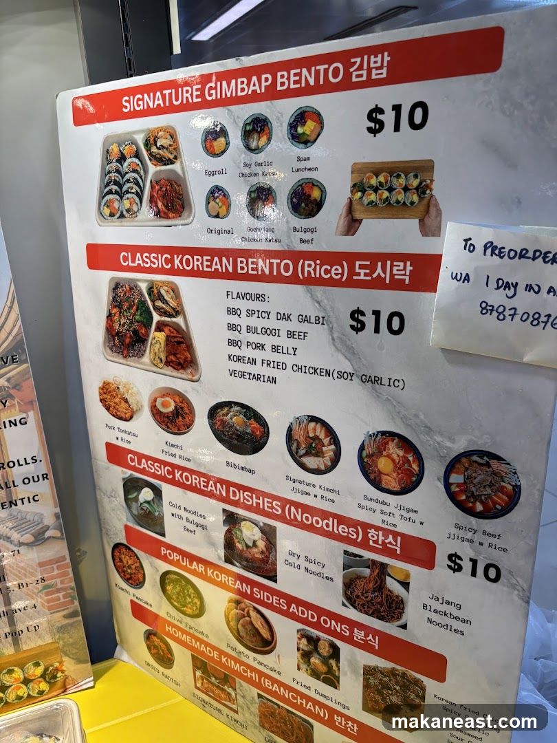 Korean Bento and Dishes Menu