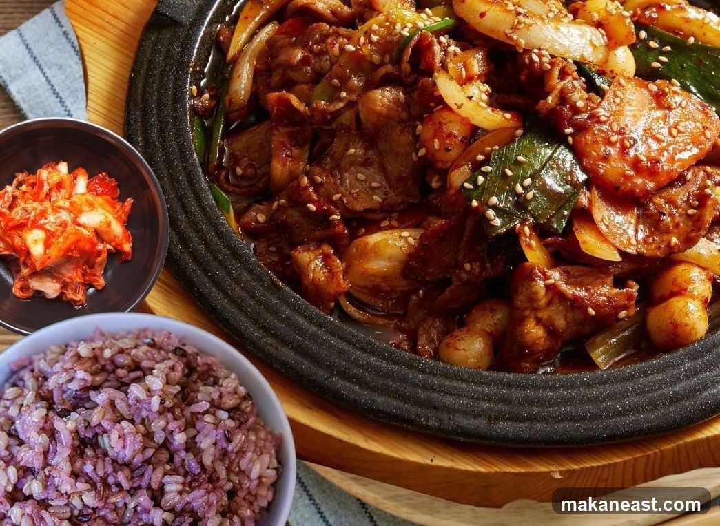 Korean Stir-Fried Pork with Rice and Kimchi