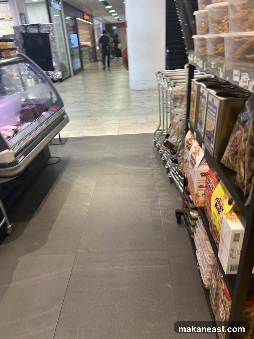 Supermarket aisle with products