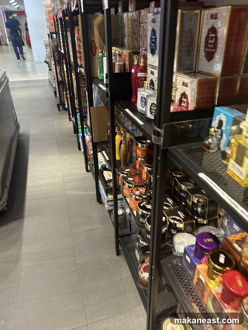 Perfume and Cosmetic Products on Shelves