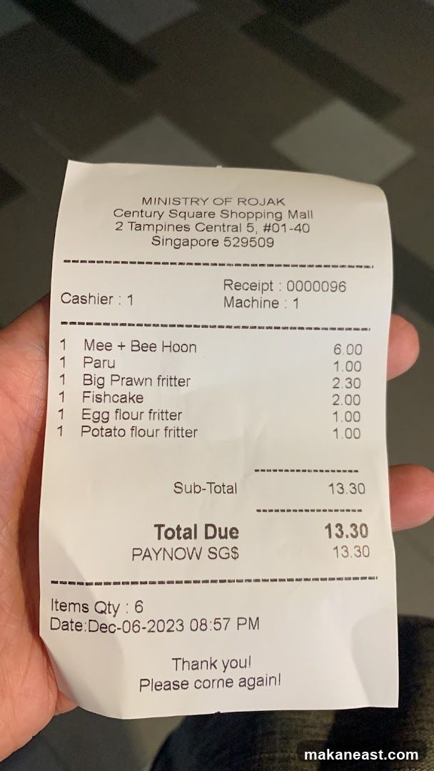 Receipt from Ministry of Rojak