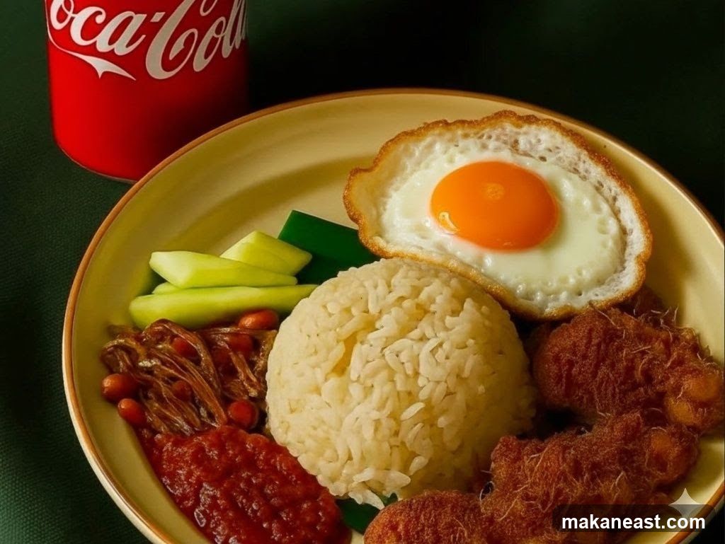 Nasi Lemak with Fried Chicken and Coca-Cola