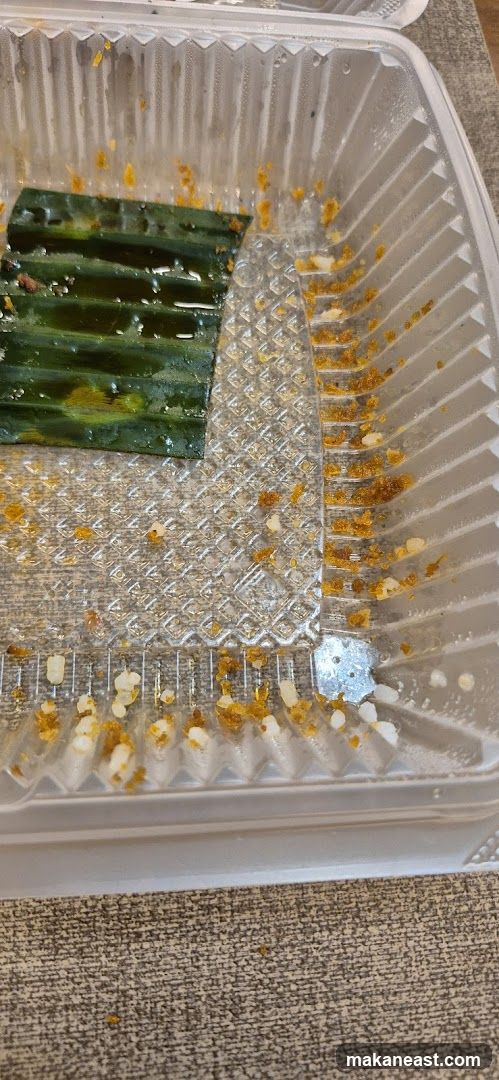 Leftover food in a plastic container