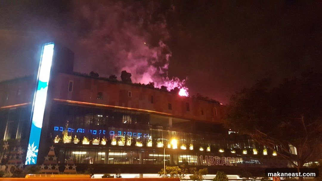 Building on fire at night