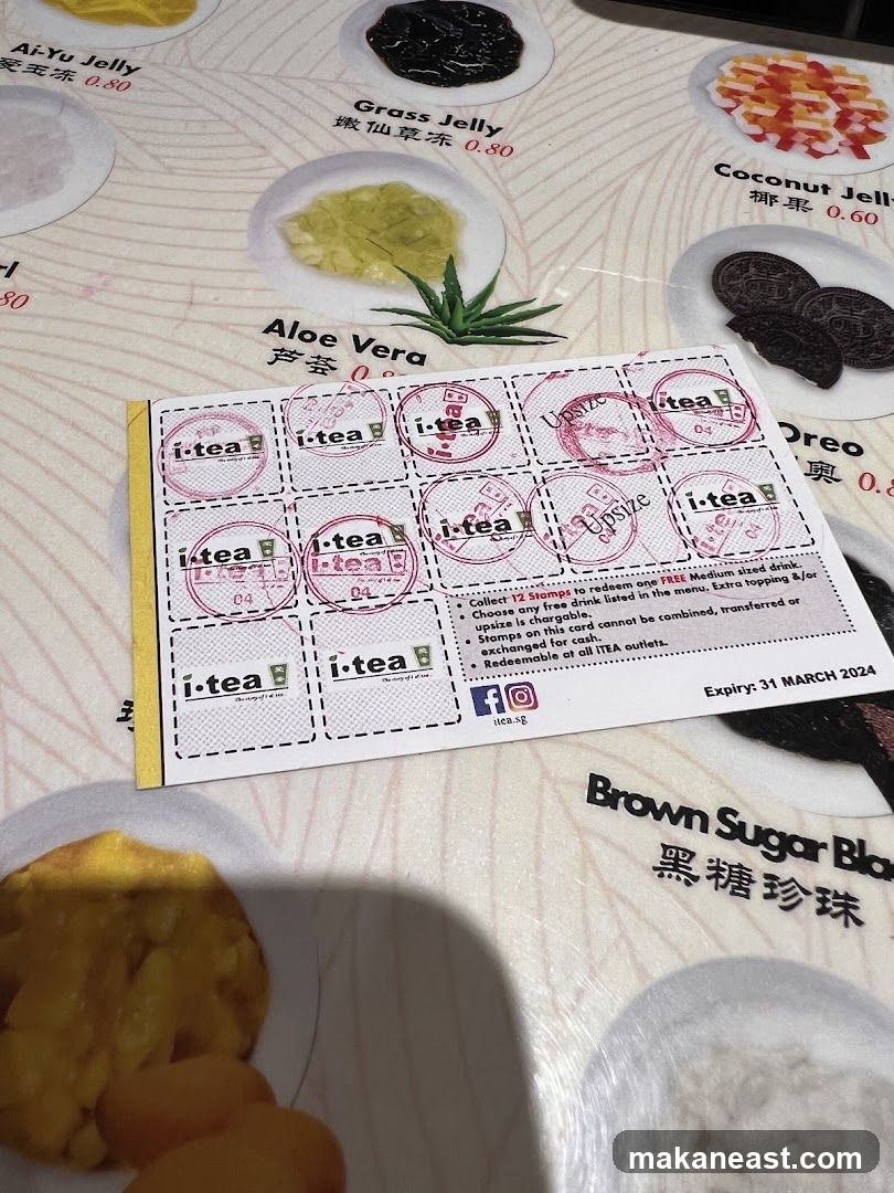 I-Tea Loyalty Card and Menu Items