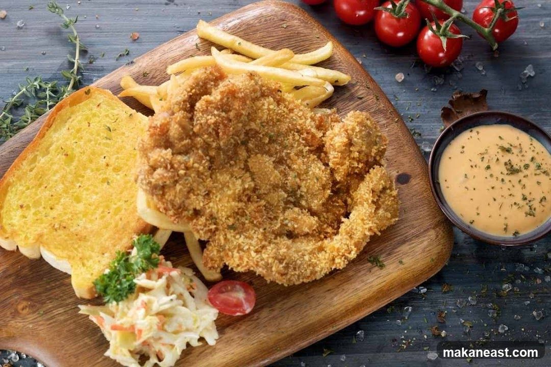 Crispy Chicken with Fries and Garlic Bread