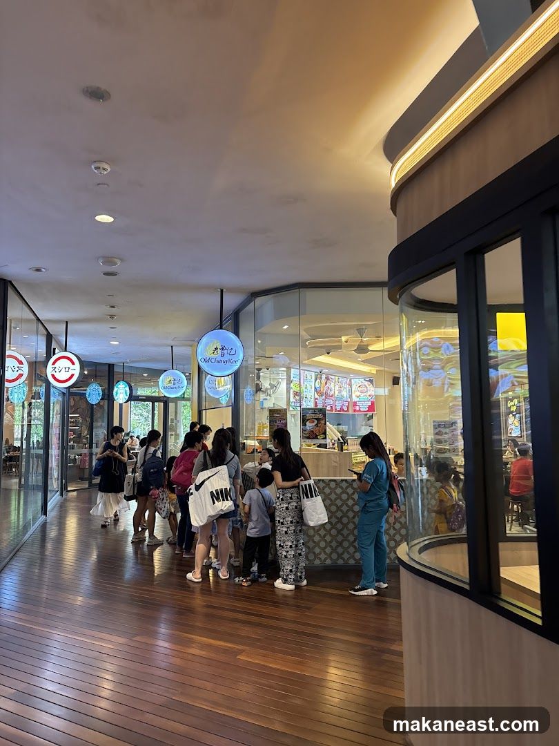 People queuing at food stalls