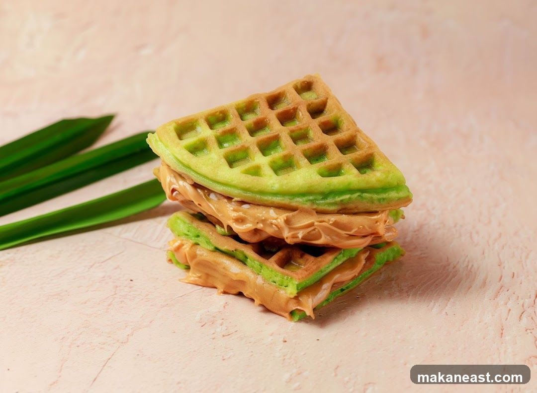 Pandan Waffles with Peanut Butter