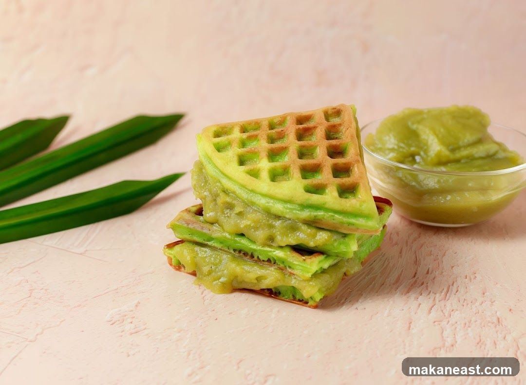Pandan Waffles with Custard