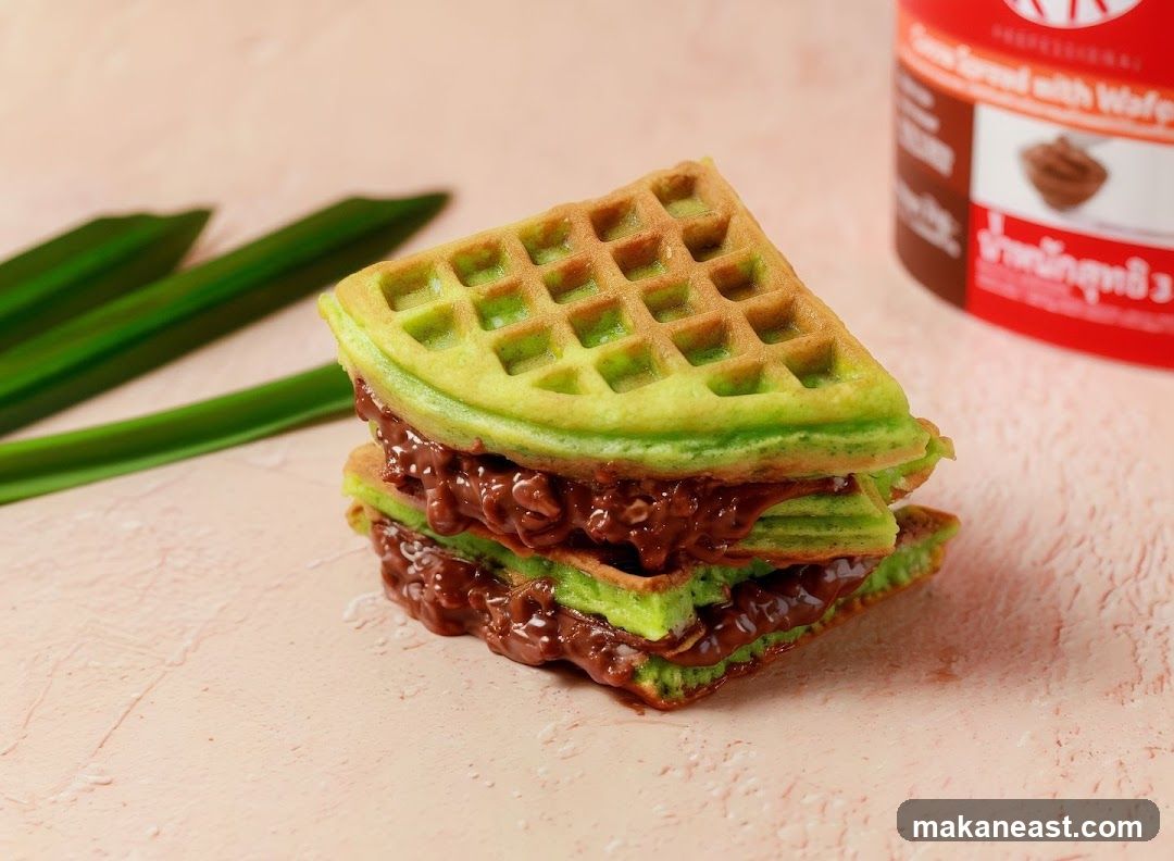 Pandan Waffles with Chocolate Spread