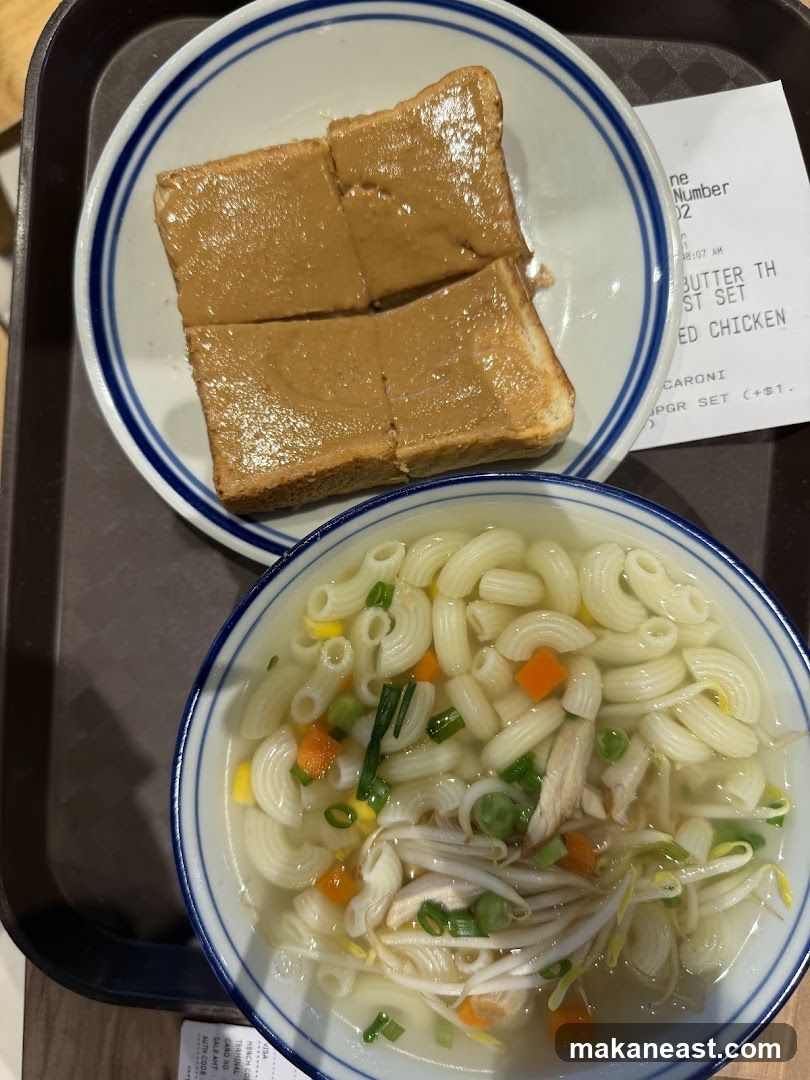 Peanut Butter Toast and Chicken Macaroni Soup