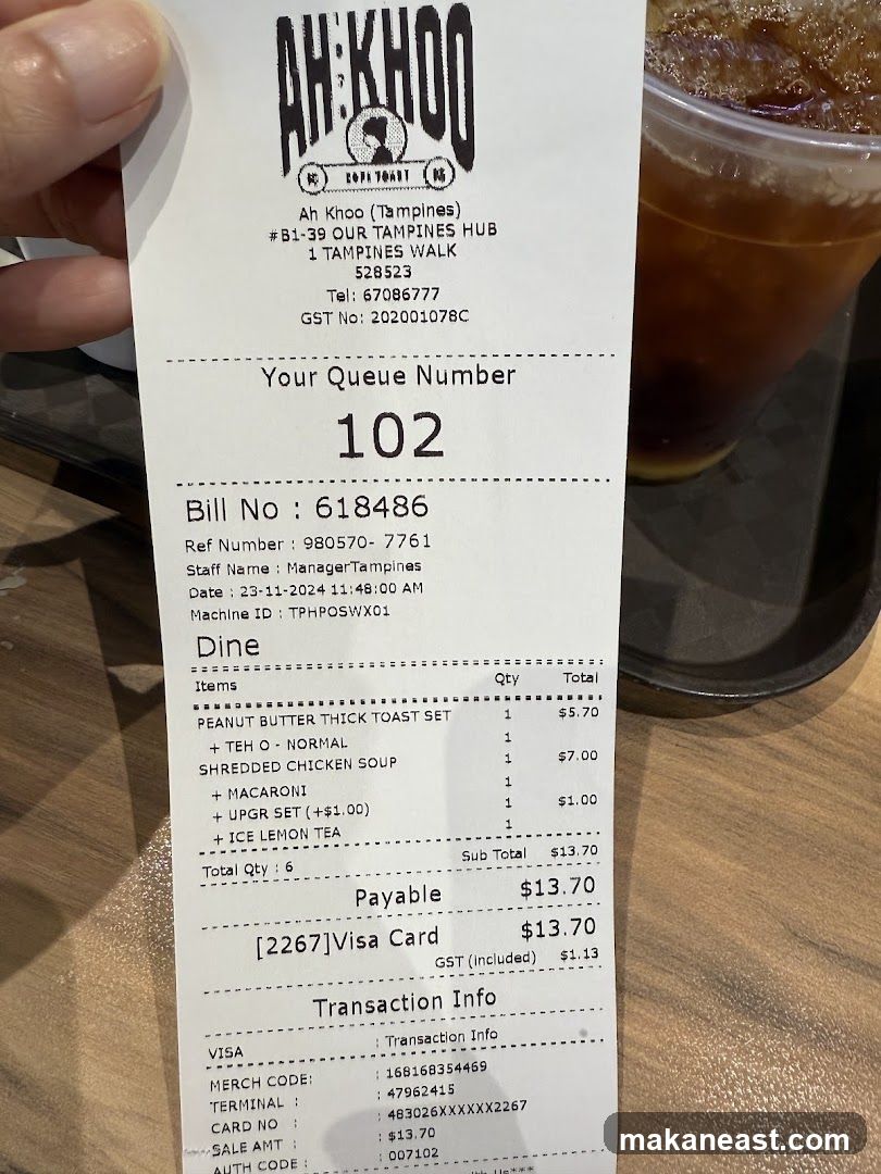 Receipt from Ah Khoo (Tampines)
