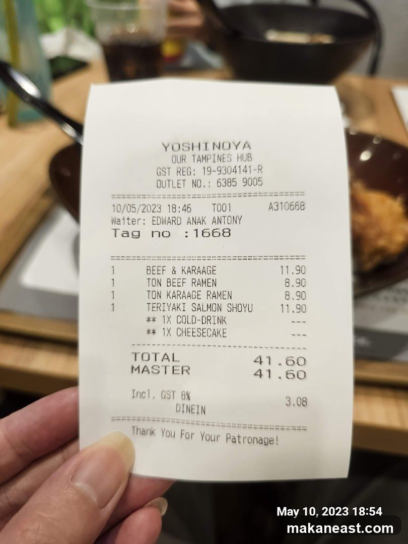 Receipt from Yoshinoya