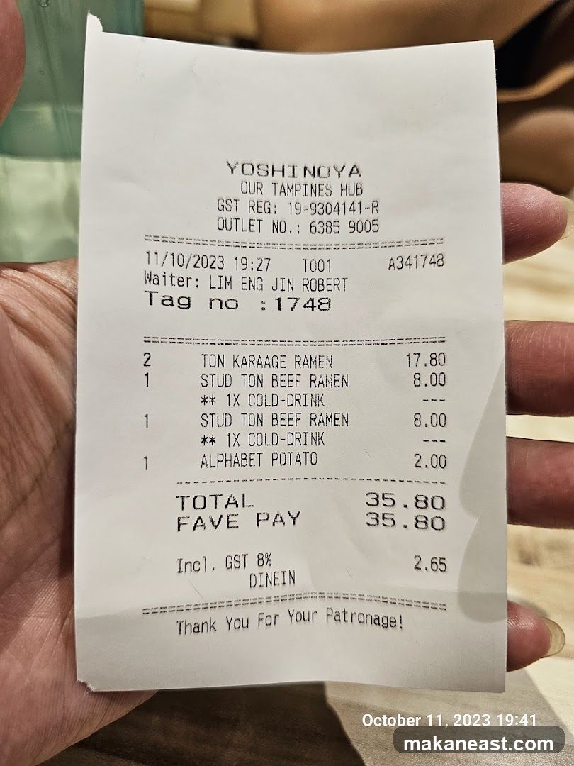 Receipt from Yoshinoya