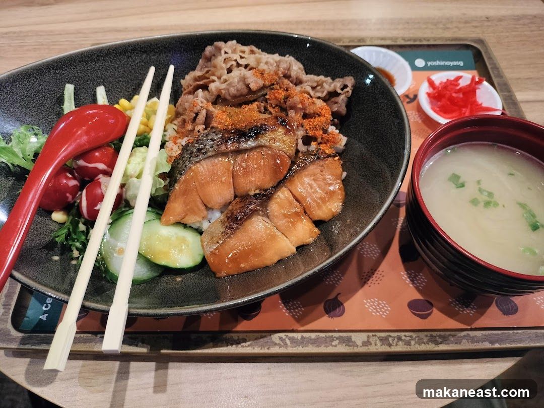 Salmon and Beef Rice Bowl