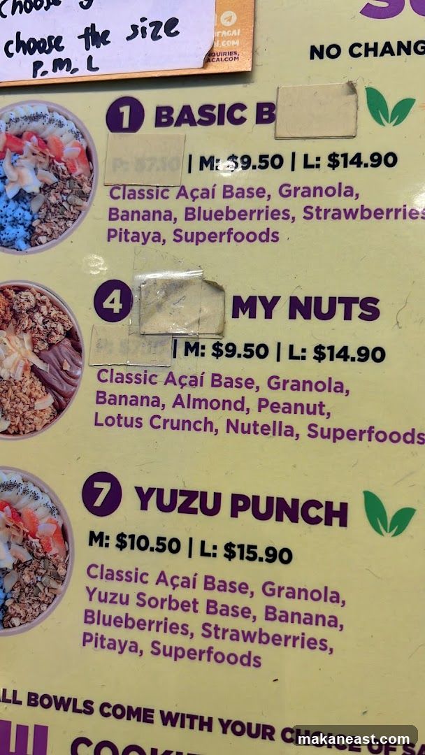 Acai Bowls Menu