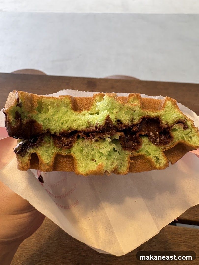 Pandan Waffle with Chocolate Filling