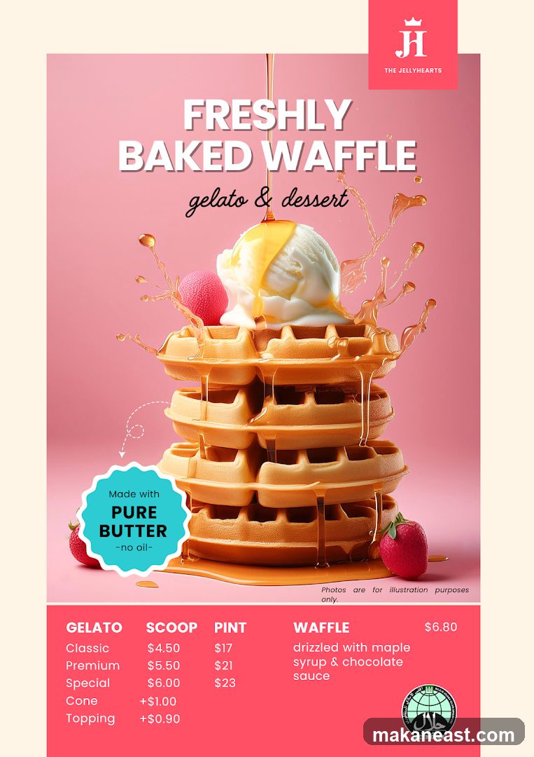 Freshly Baked Waffle Gelato & Dessert Menu