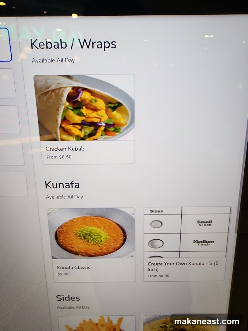 Kebab / Wraps and Kunafa Menu