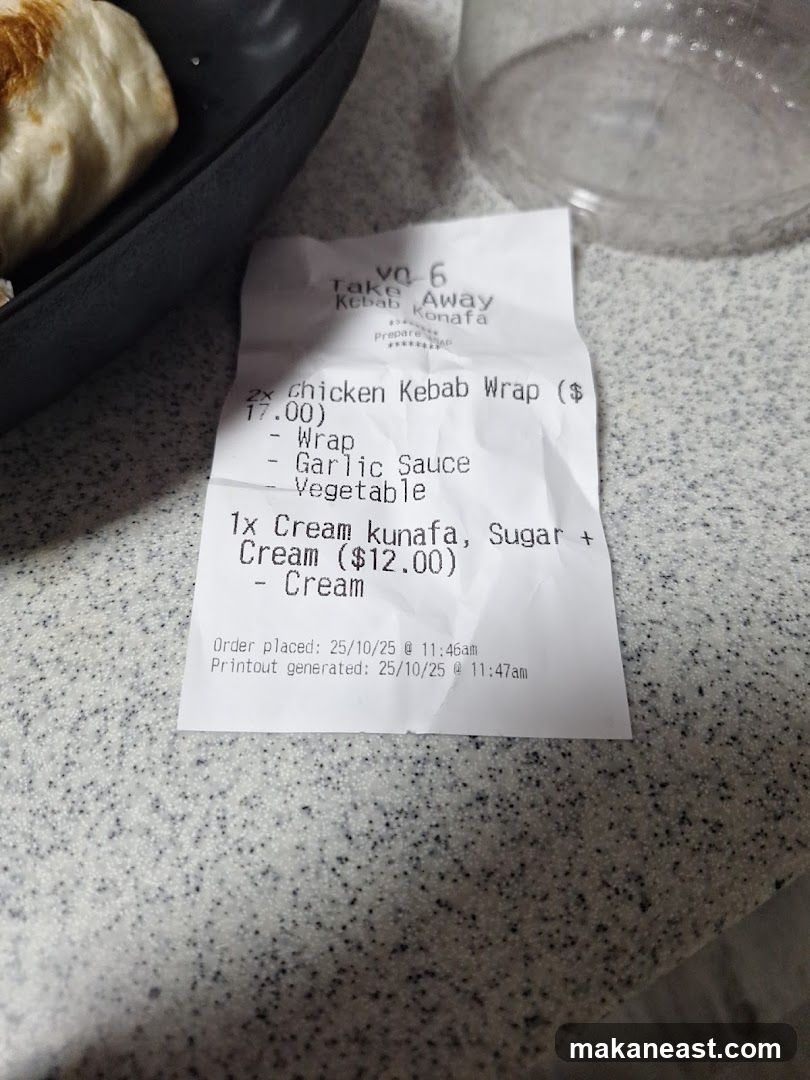 Take Away Kebab Konafa Receipt