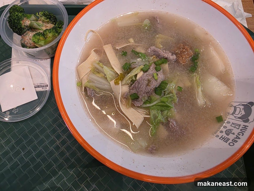 Beef noodle soup with broccoli