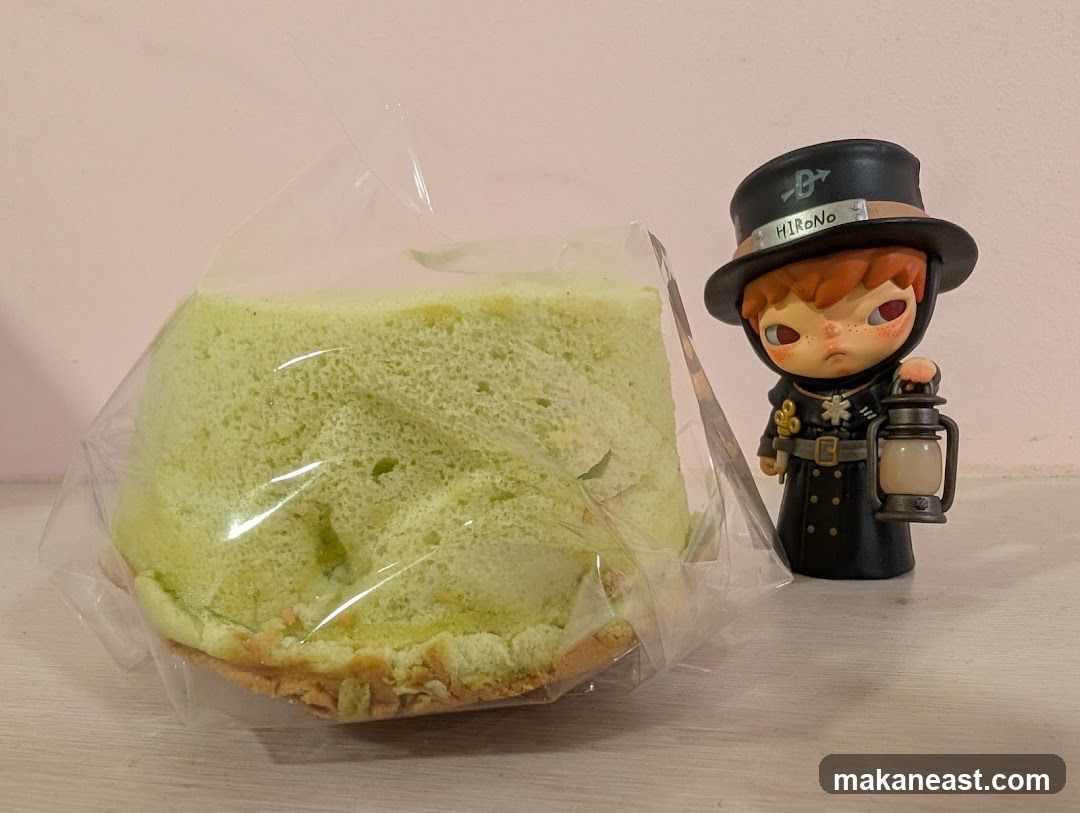 Chiffon cake slice with toy figure