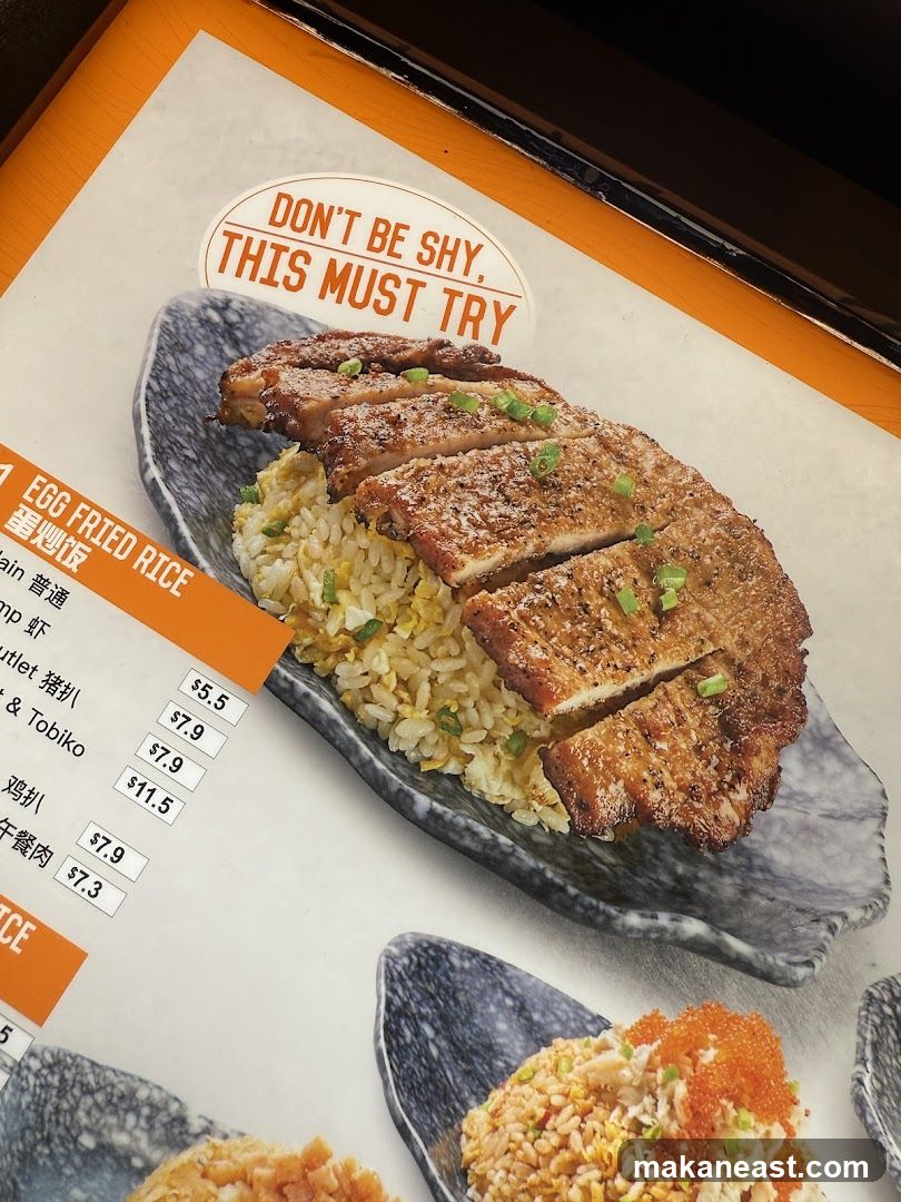 Menu with Pork Chop and Fried Rice