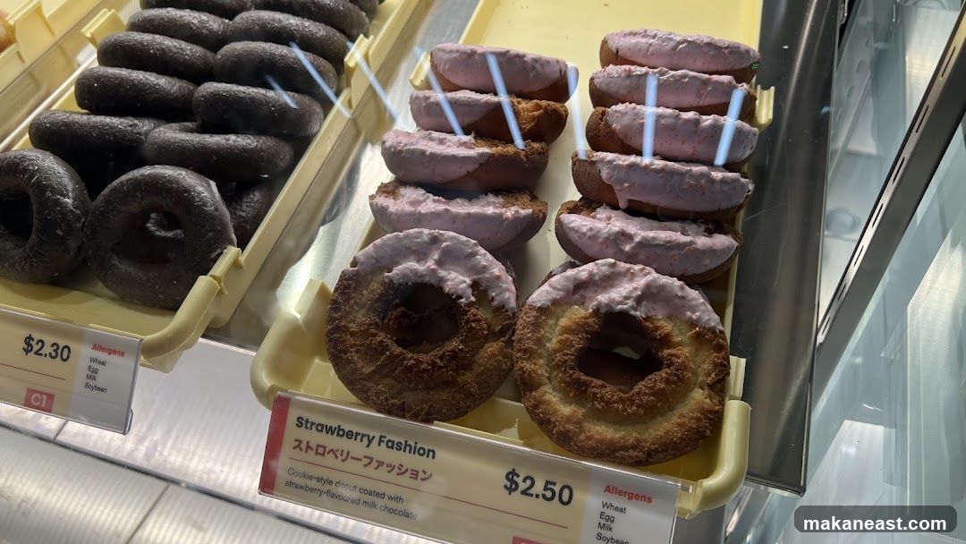 Donuts in a display case