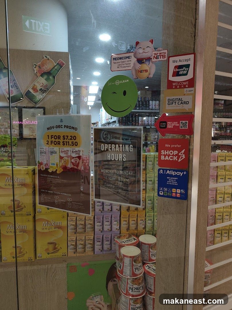 Storefront with various promotions and products