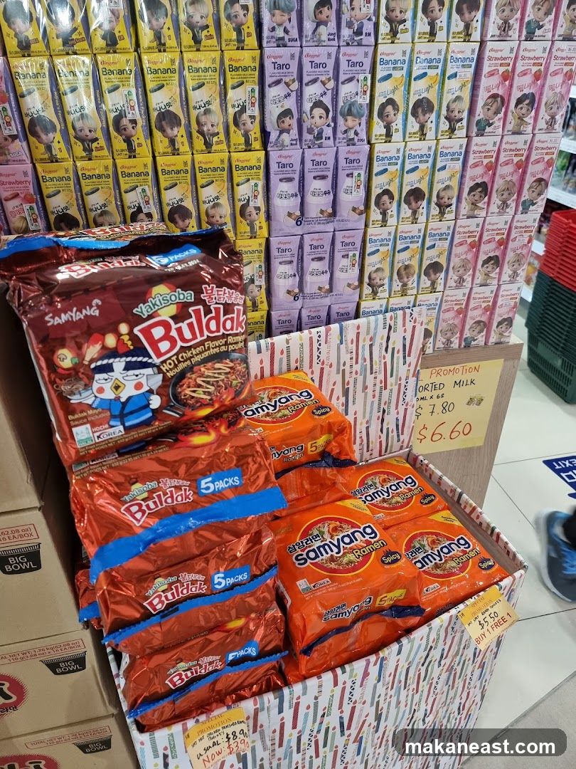 Instant Noodles and Flavored Milk Display
