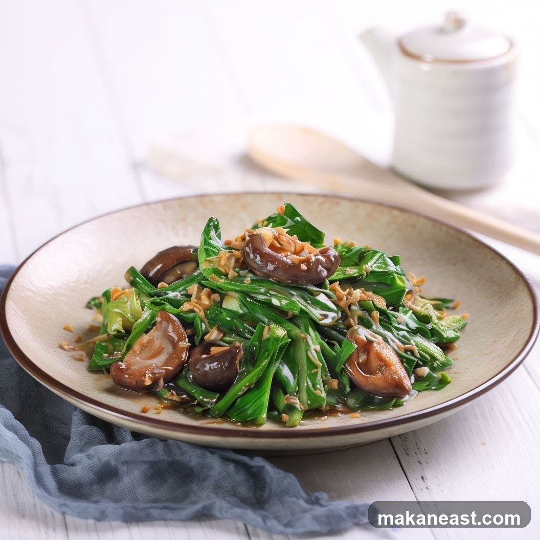 Stir-fried Greens with Shiitake Mushrooms