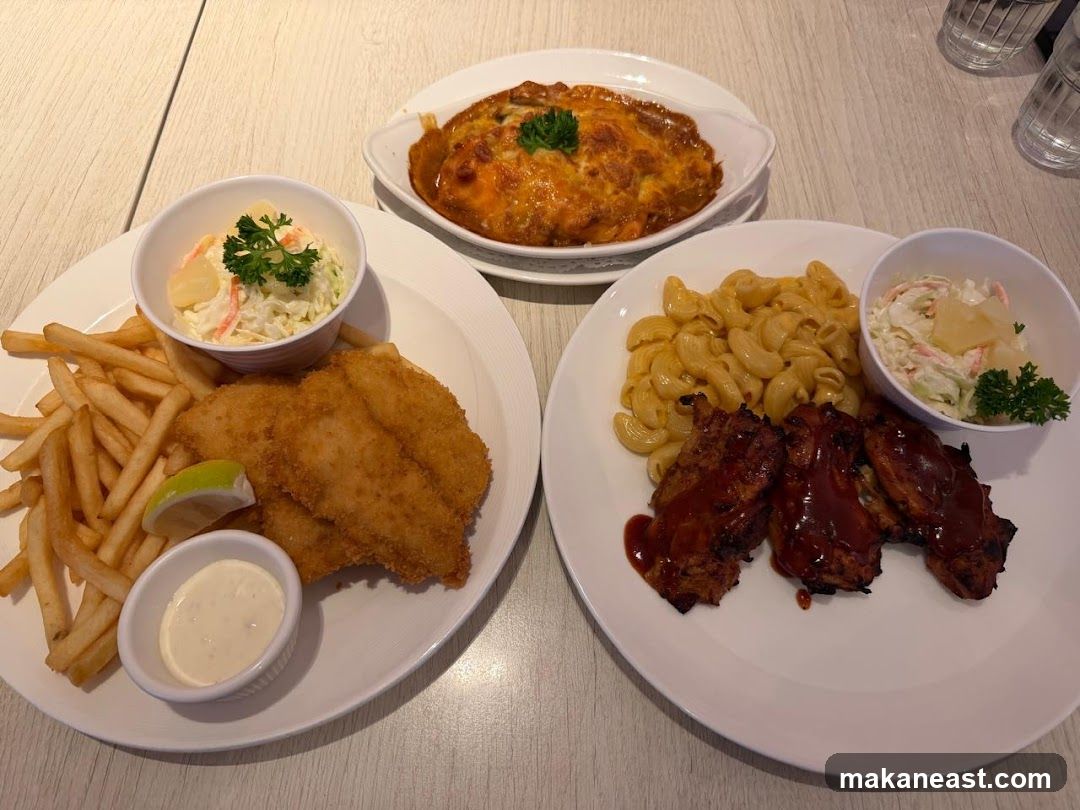 Three plates of food on a table