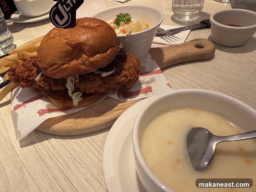 Burger meal with soup