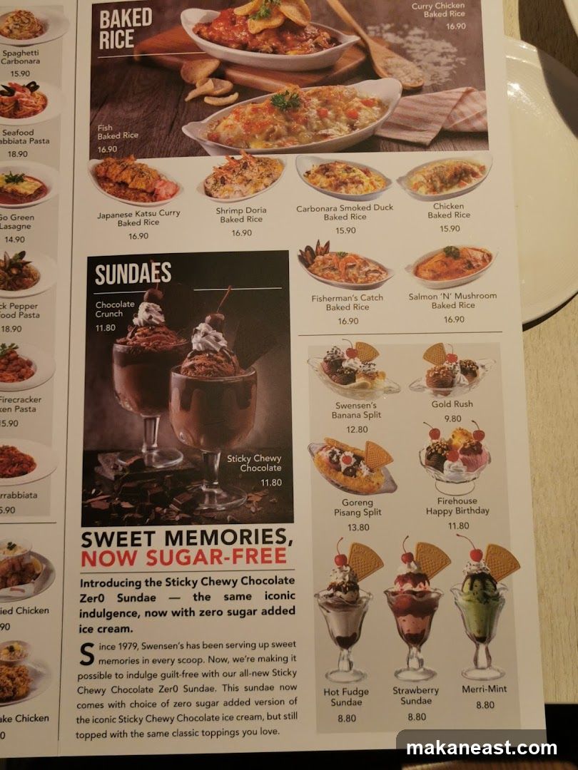 Baked Rice and Sundaes Menu