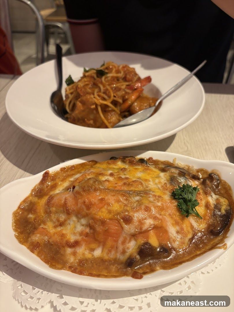 Baked Rice with Cheese and Seafood Pasta