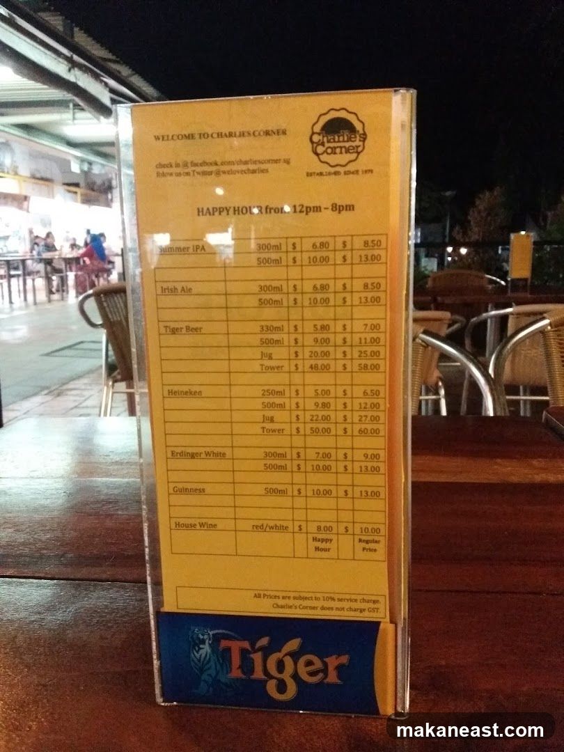 Charlie's Corner Menu