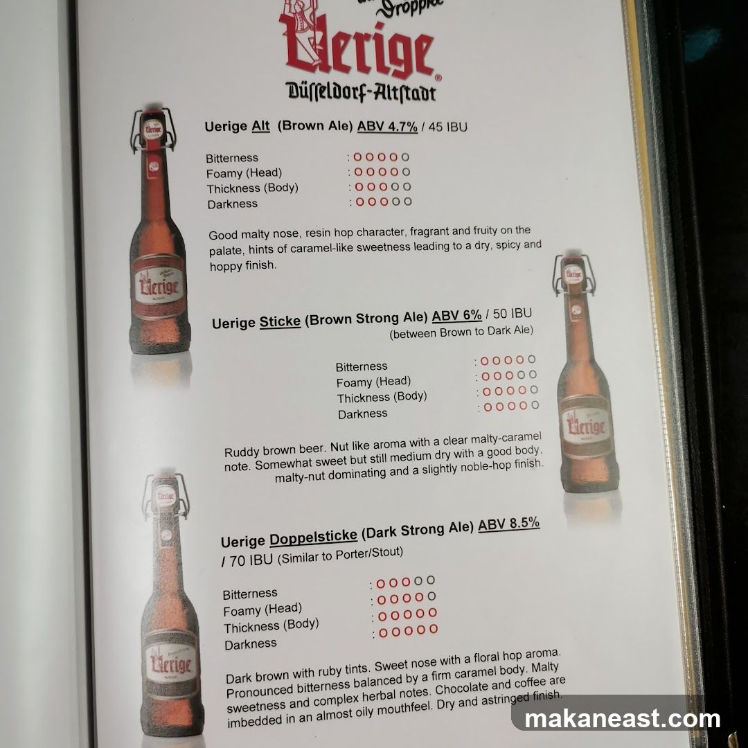 Uerige Beer Menu