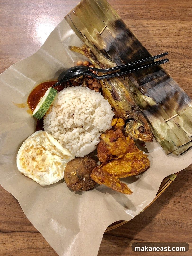 Nasi Lemak with Fried Fish and Chicken