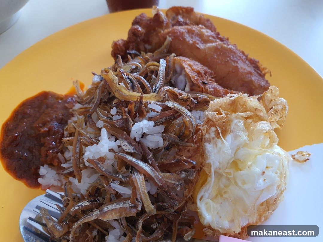 Nasi Lemak with Fried Chicken and Egg