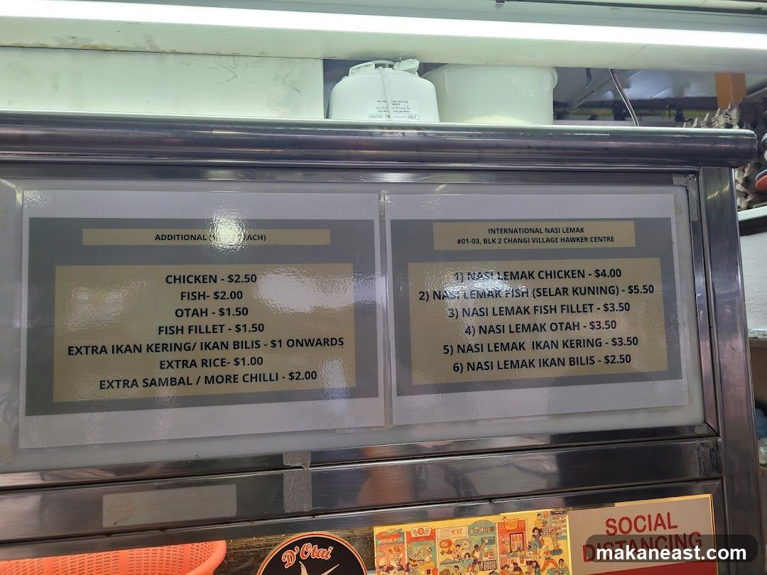 International Nasi Lemak Menu