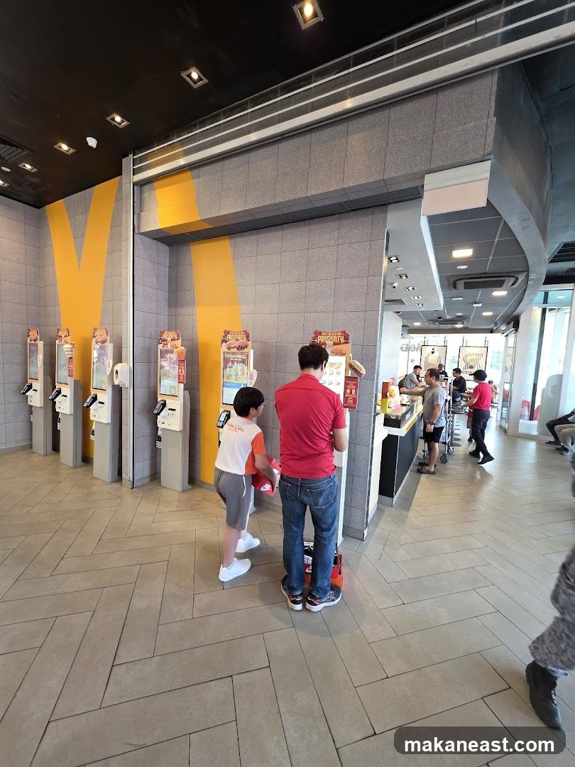 Self-service kiosks in a fast-food restaurant