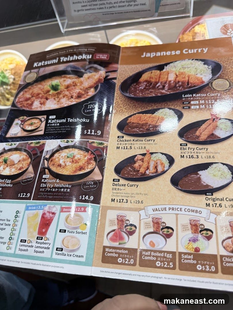 Japanese Curry & Katsuni Teishoku Menu