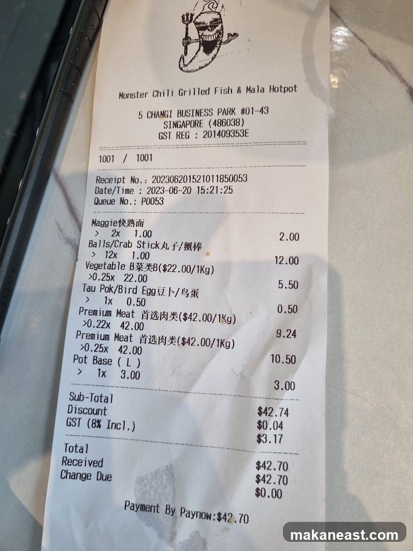 Monster Chili Grilled Fish & Mala Hotpot Receipt