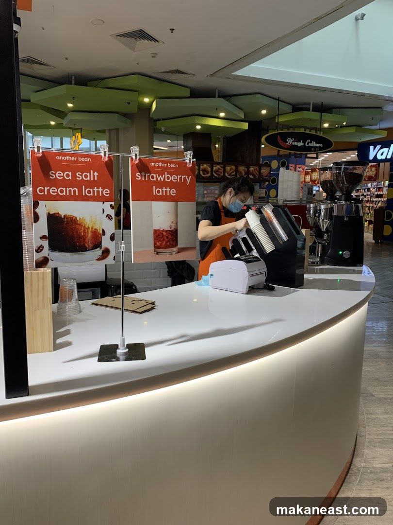 Coffee counter with menu displays